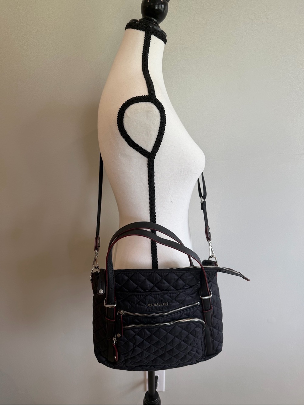 MZ Wallace Everywhere Tote Black Quilted Nylon Travel Bag w/ Removable Pouch